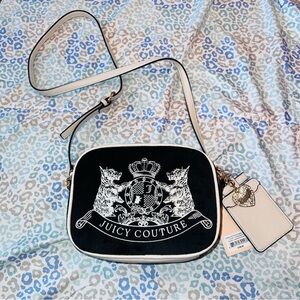 New Black Juicy Couture Purse Crossbody Bag Scottie Dog Velour Y2K Mcbling